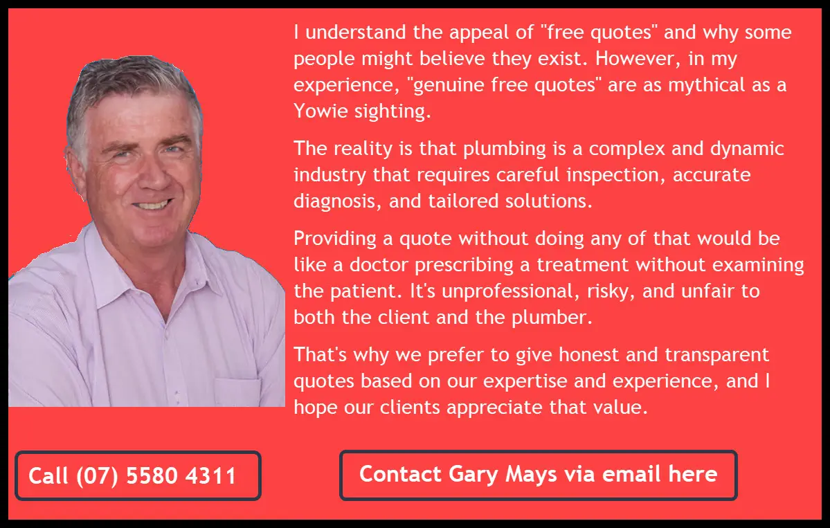 Gold Coast Plumber - free quotes and Gary Mays