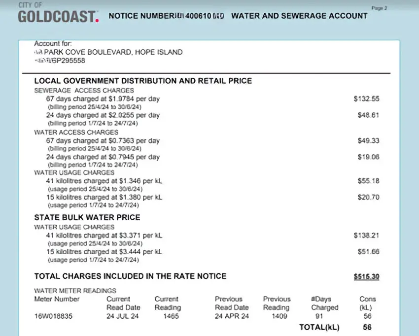 Gold Coast water costs
