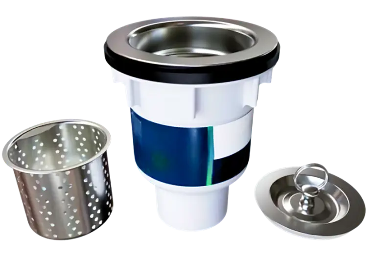 Home kitchen sink fitted with a sink waste arrestor to help stop blockages